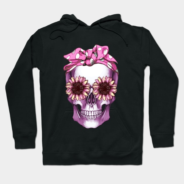 Cool skull pink bandana and sunflowers skull mask face Hoodie by Collagedream